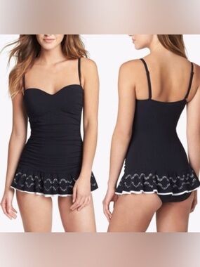 Profile by Gottex Swimdress Black White Geometric Ruffle Padded Size 6